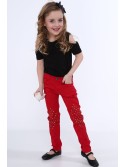 Girls\' trousers with flat studs, red NDZ310 - Online store - Boutique